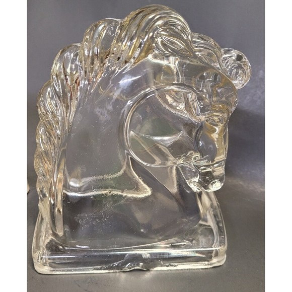 Pair Of Glass Federal Horse Heads Bookends Decor - Picture 2 of 8